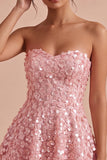Pink A-Line Sweetheart 3D Flower Short Homecoming Dress with Ruffles