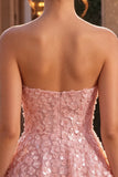 Pink A-Line Sweetheart 3D Flower Short Homecoming Dress with Ruffles