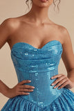 Sparkly Sweetheart Blue A-Line Sequins Short Bubble Hem Homecoming Dress
