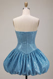 Sparkly Sweetheart Blue A-Line Sequins Short Bubble Hem Homecoming Dress