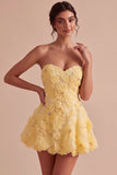 Yellow Sweetheart A-Line Beaded Pearls Floral Homecoming Dress with Ruffles