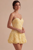 Yellow Sweetheart A-Line Beaded Pearls Floral Homecoming Dress with Ruffles
