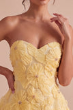 Yellow Sweetheart A-Line Beaded Pearls Floral Homecoming Dress with Ruffles