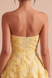 Yellow Sweetheart A-Line Beaded Pearls Floral Homecoming Dress with Ruffles
