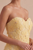 Yellow Sweetheart A-Line Beaded Pearls Floral Homecoming Dress with Ruffles