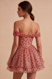 Off the Shoulder Red A-Line Sequins Corset Tiered Ruffled Homecoming Dress