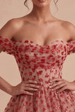 Off the Shoulder Red A-Line Sequins Corset Tiered Ruffled Homecoming Dress