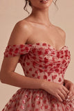 Off the Shoulder Red A-Line Sequins Corset Tiered Ruffled Homecoming Dress