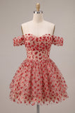 Off the Shoulder Red A-Line Sequins Corset Tiered Ruffled Homecoming Dress