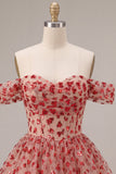 Off the Shoulder Red A-Line Sequins Corset Tiered Ruffled Homecoming Dress