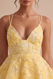 Yellow Floral A-Line Beaded Pearls Tiered Ruffled Short Homecoming Dress