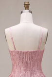A-Line Pink Tiered Ruffled Sequins Short Homecoming Dress