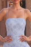 Blue Bodycon Tiered Ruffled Spaghetti Straps Short Cocktail Dress