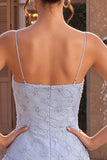 Blue Bodycon Tiered Ruffled Spaghetti Straps Short Cocktail Dress