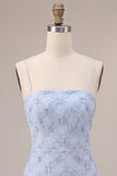 Blue Bodycon Tiered Ruffled Spaghetti Straps Short Cocktail Dress