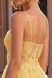 Yellow A-Line Pearls Floral Embroidery Short Homecoming Dress with Ruffles