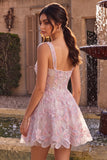 Lilac Square Neck A-Line Pearls Short Cocktail Dress with Floral Embroidery