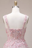 Lilac Square Neck A-Line Pearls Short Cocktail Dress with Floral Embroidery