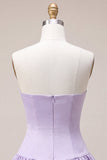 Lilac Satin Strapless A-Line Ruffle Short Cocktail Dress