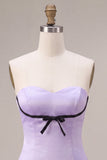 Lilac Satin Strapless A-Line Ruffle Short Cocktail Dress