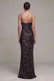 Black Mermaid Cowl Neck Floral Long Formal Dress