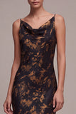 Black Mermaid Cowl Neck Floral Long Formal Dress