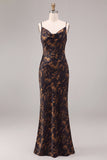 Black Mermaid Cowl Neck Floral Long Formal Dress