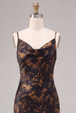 Black Mermaid Cowl Neck Floral Long Formal Dress