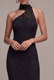 Halter Neck Black Mermaid Long Formal Dress with Lace