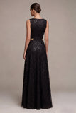 A-Line Black Round Neck Sequins Long Formal Dress