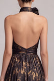 Black A-Line Halter Neck Backless Long Formal Dress with Slit