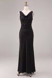 Black Cowl Neck Mermaid Sleeveless Long Formal Dress