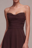 Dark Coffee Sweetheart A-Line Chiffon Long Formal Dress