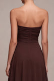 Dark Coffee Sweetheart A-Line Chiffon Long Formal Dress