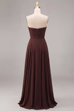 Dark Coffee Sweetheart A-Line Chiffon Long Formal Dress