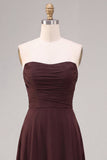 Dark Coffee Sweetheart A-Line Chiffon Long Formal Dress
