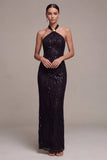 Black Mermaid Halter Neck Sequins Long Formal Dress