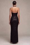 Black Mermaid Halter Neck Sequins Long Formal Dress