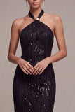 Black Mermaid Halter Neck Sequins Long Formal Dress