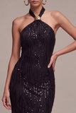 Black Mermaid Halter Neck Sequins Long Formal Dress
