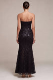 Strapless Black Mermaid Sequins Ruched Maxi Formal Dress