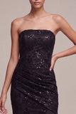 Strapless Black Mermaid Sequins Ruched Maxi Formal Dress