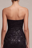 Strapless Black Mermaid Sequins Ruched Maxi Formal Dress