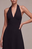 Chiffon Black A-Line Halter Neck Pleated Maxi Formal Dress