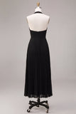 Chiffon Black A-Line Halter Neck Pleated Maxi Formal Dress
