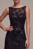 A-Line Chiffon Black Sequins Bateau Neck Maxi Formal Dress