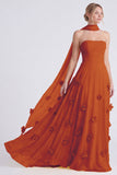 Daffodil Strapless A-Line Chiffon Long Bridesmaid Dress with 3D Flowers