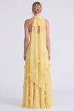 Daffodil Strapless A-Line Chiffon Long Bridesmaid Dress with 3D Flowers
