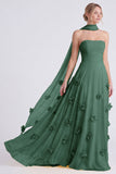Daffodil Strapless A-Line Chiffon Long Bridesmaid Dress with 3D Flowers