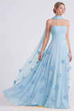 Daffodil Strapless A-Line Chiffon Long Bridesmaid Dress with 3D Flowers